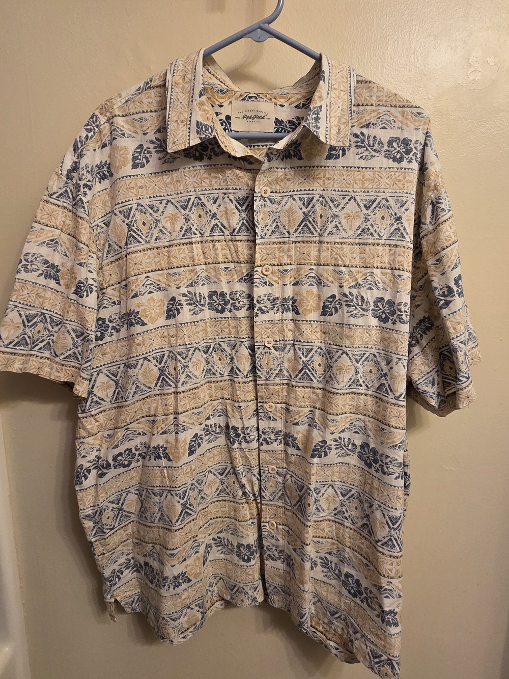 RedHead 2XL Button Down Shirt Men's Tropical Palm Hibiscus Geometric Cotton